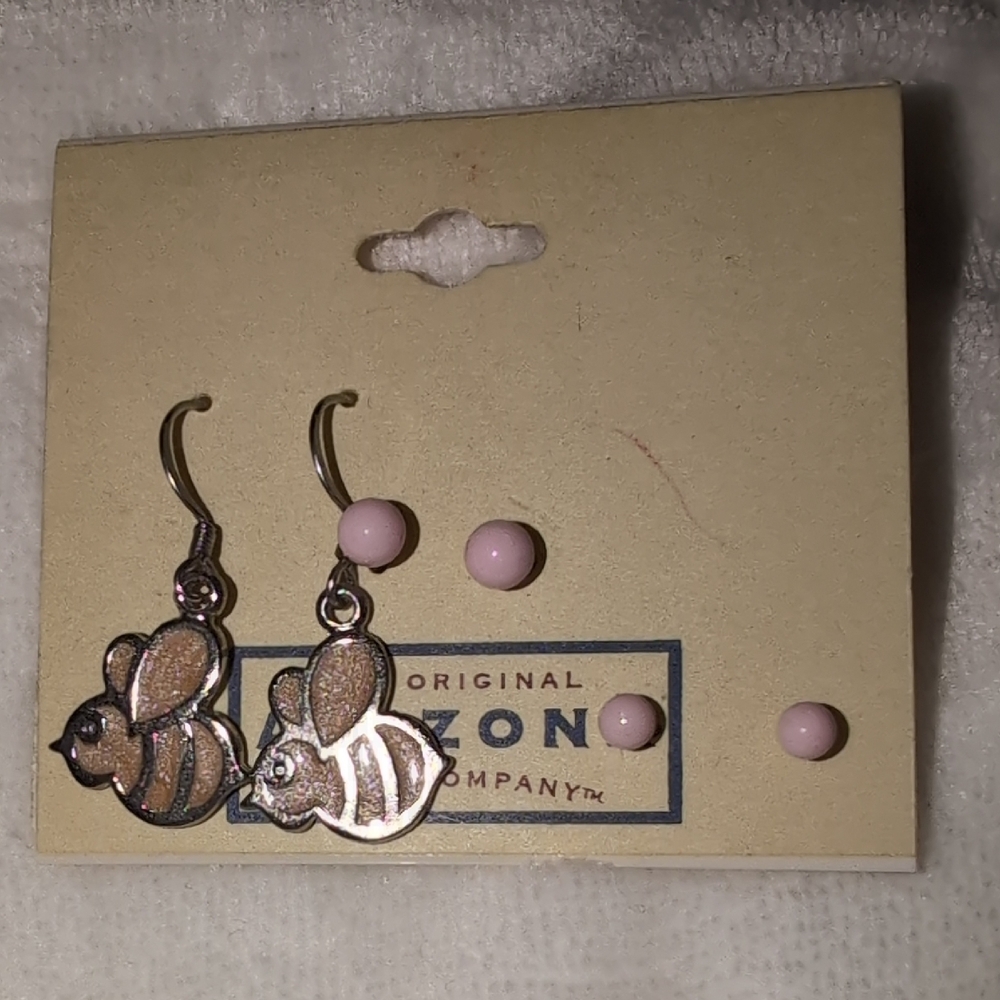 Pink and Gold Bee Earrings Set